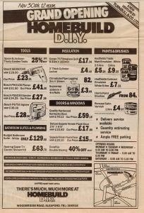 Opening of Homebuild DIY branch now Sleaford Lightside branch in 1985