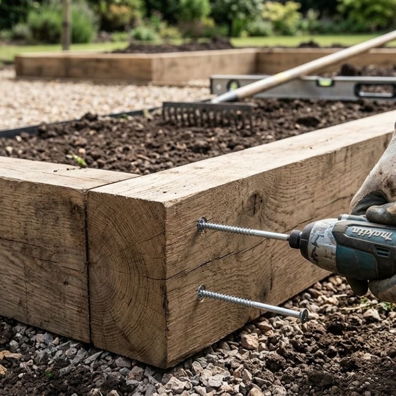 Drilling screws into corners of a timber frame