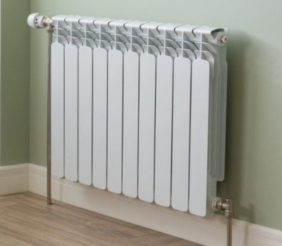 Central Heating Radiator on a sage green wall