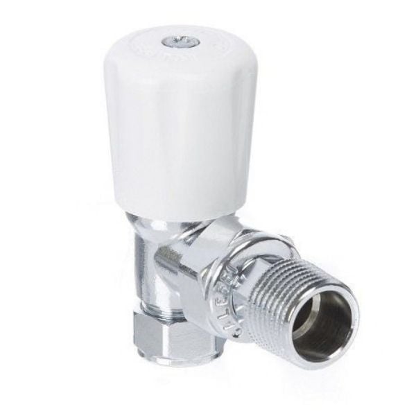 angled manual radiator valve on white background