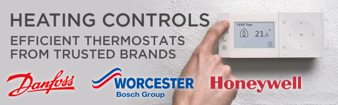 Efficient thermostats from trusted brands Danfoss, Worcester Bosch and Honeywell