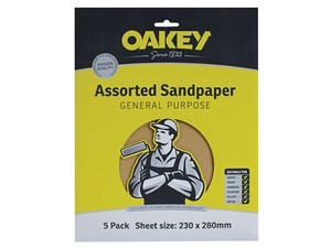 Oakey General Purpose Glasspaper Sheets 230x280mm - Assorted Pack of 5