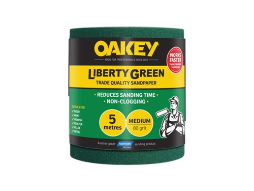 Oakey Liberty Sandpaper Roll 80 Grit 115mm x 5m Green
