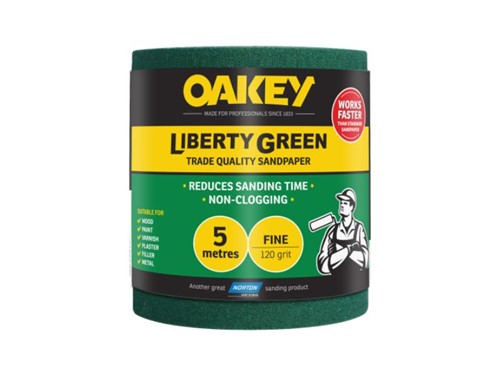 Oakey Liberty Sandpaper Roll 120 Grit 115mm x 5m Green