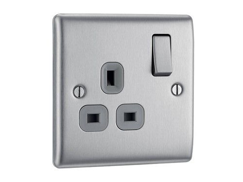 13A Switch Socket 1 Gang Metal Grey