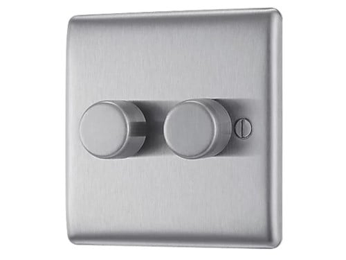 Dimmer Switch 2 Gang 2 Way Metal Grey