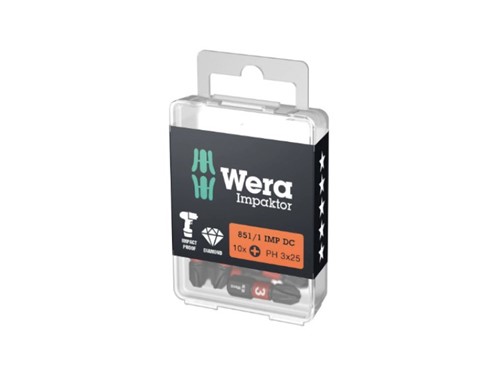 Wera Impaktor 851/1 Phillips bits PH3x25mm Pack of 10
