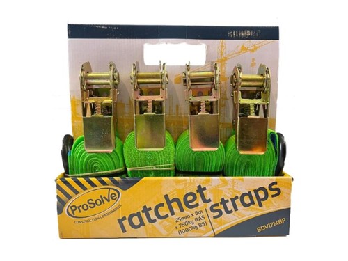 ProSolve Ratchet Straps 25mm x 5m Pack of Four - Green
