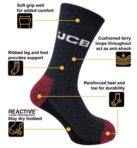 JCB Boot Socks - 3 Pack Size 6 - 11