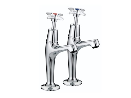 Bristan Cross Head High Neck Pillar Taps Pair Chrome