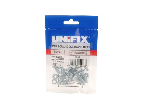 Unifix Carriage Cup Square Hex Bolts and Nuts - M10