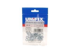 Unifix Carriage Cup Square Hex Bolts and Nuts - M10 x 75 - Bag of 5