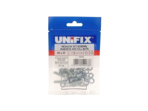 Unifix Hex Set Form A Washers Full Nuts BZP M10 x 50 Bag of 6