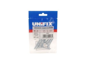 Unifix Coach Screws Hexagon Head BZP M6 x 50 Bag of 10