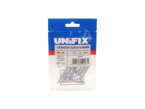 Unifix Coach Screws Hexagon Head BZP