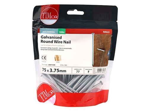 TIMco Round Wire Galvanised 75mm x 3.75g 500g