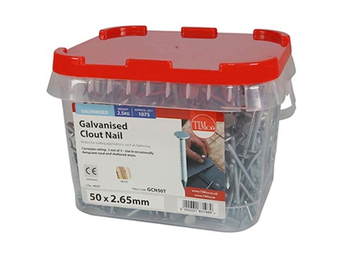 TIMco Galvanised Clout Nails 50mm x 2.65g 2.5kg