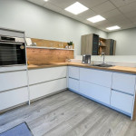Natural wood for counters, splashbacks and end panels