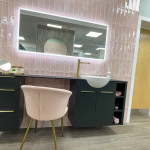 Glossy dusky pink tiles by Stokes for a feminine finish
