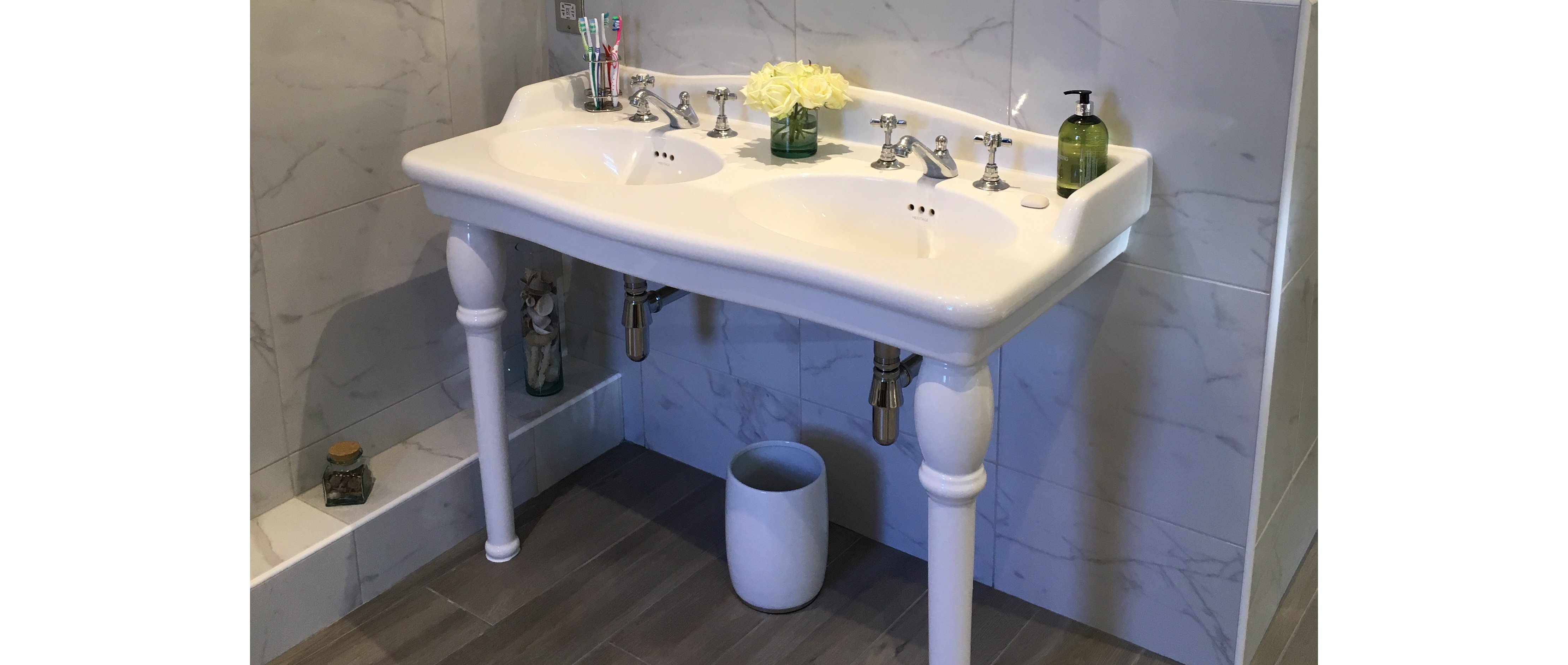 Burlington jack and jill style double sink basin