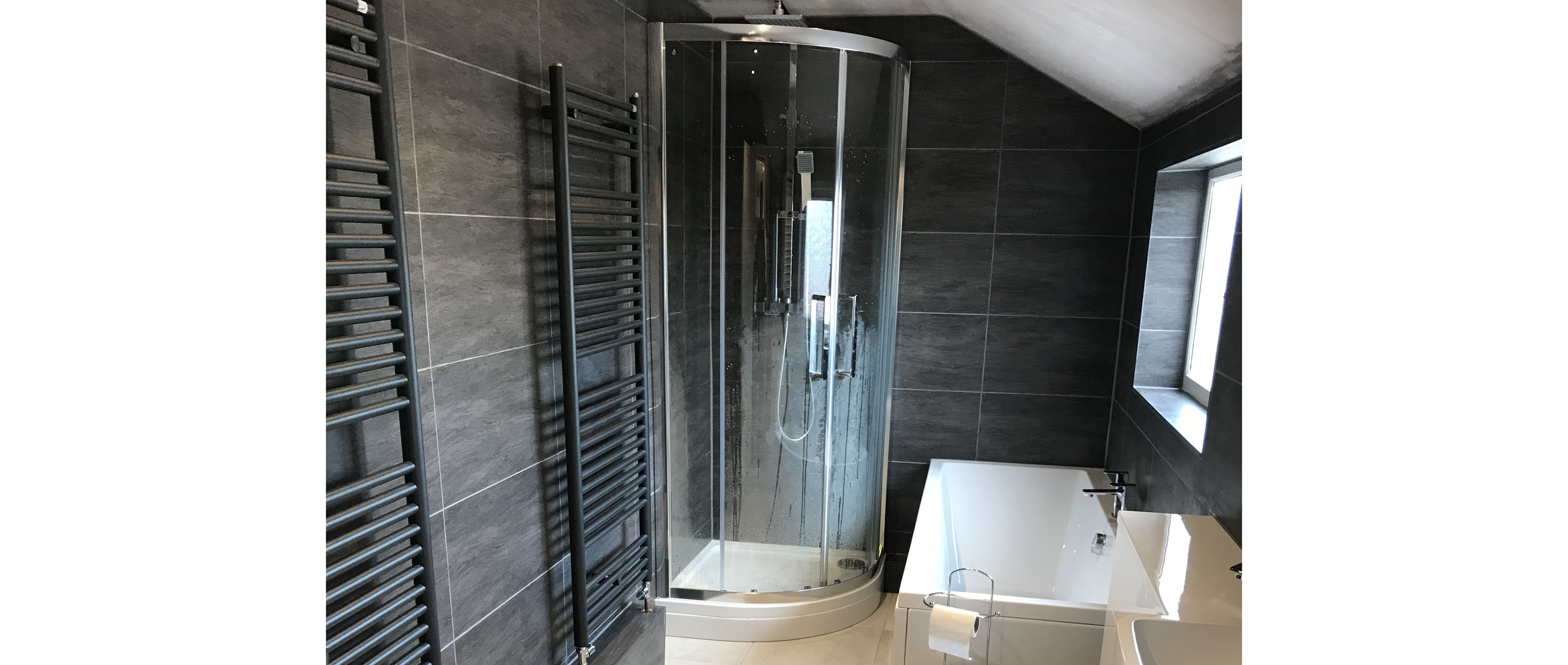 angular bathtub in modern bathroom