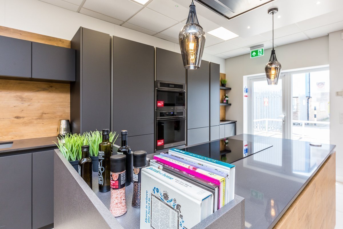 Carbon and Old Wild Oak Kitchen Cabinets from Rotpunkt Kitchens