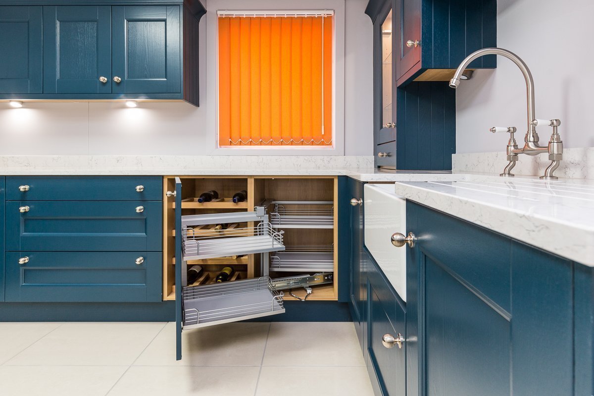 Navy Kitchen, shaker kitchen on display at Newark Kitchen and Bathroom Showroom