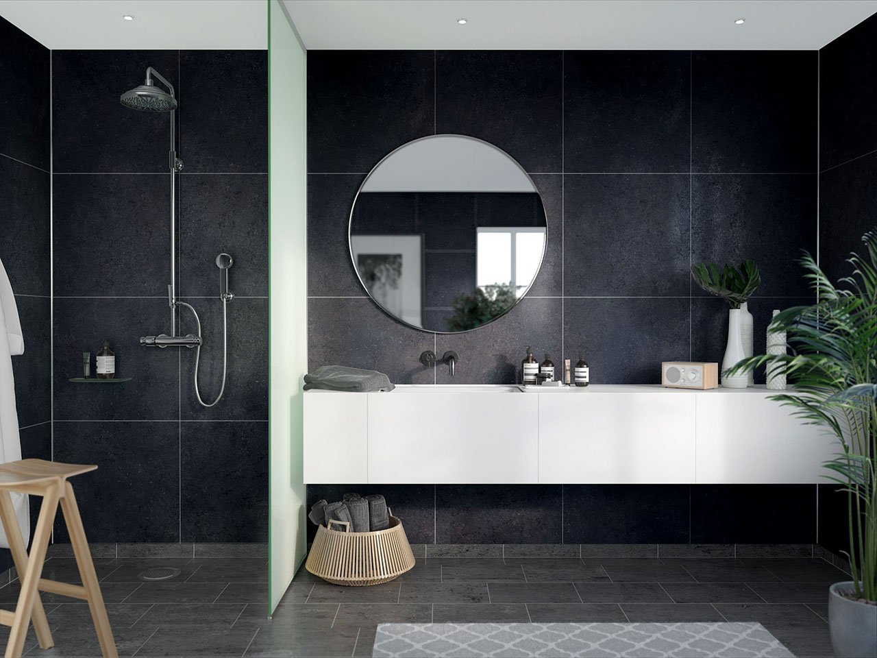 Bathroom Ideas - Black Stone Fibo panels