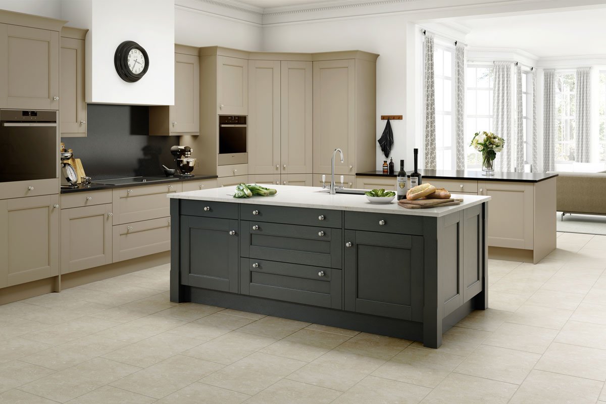 Kitchen Ideas - Manor House Shaker Kitchen from Sheraton Kitchens in Sandstone and Anthracite with kitchen island