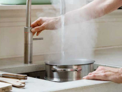 save space in a small kitchen with Quooker instant boiling water tap - makes cleaning a breeze