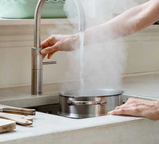 save space in a small kitchen with Quooker instant boiling water tap - makes cleaning a breeze