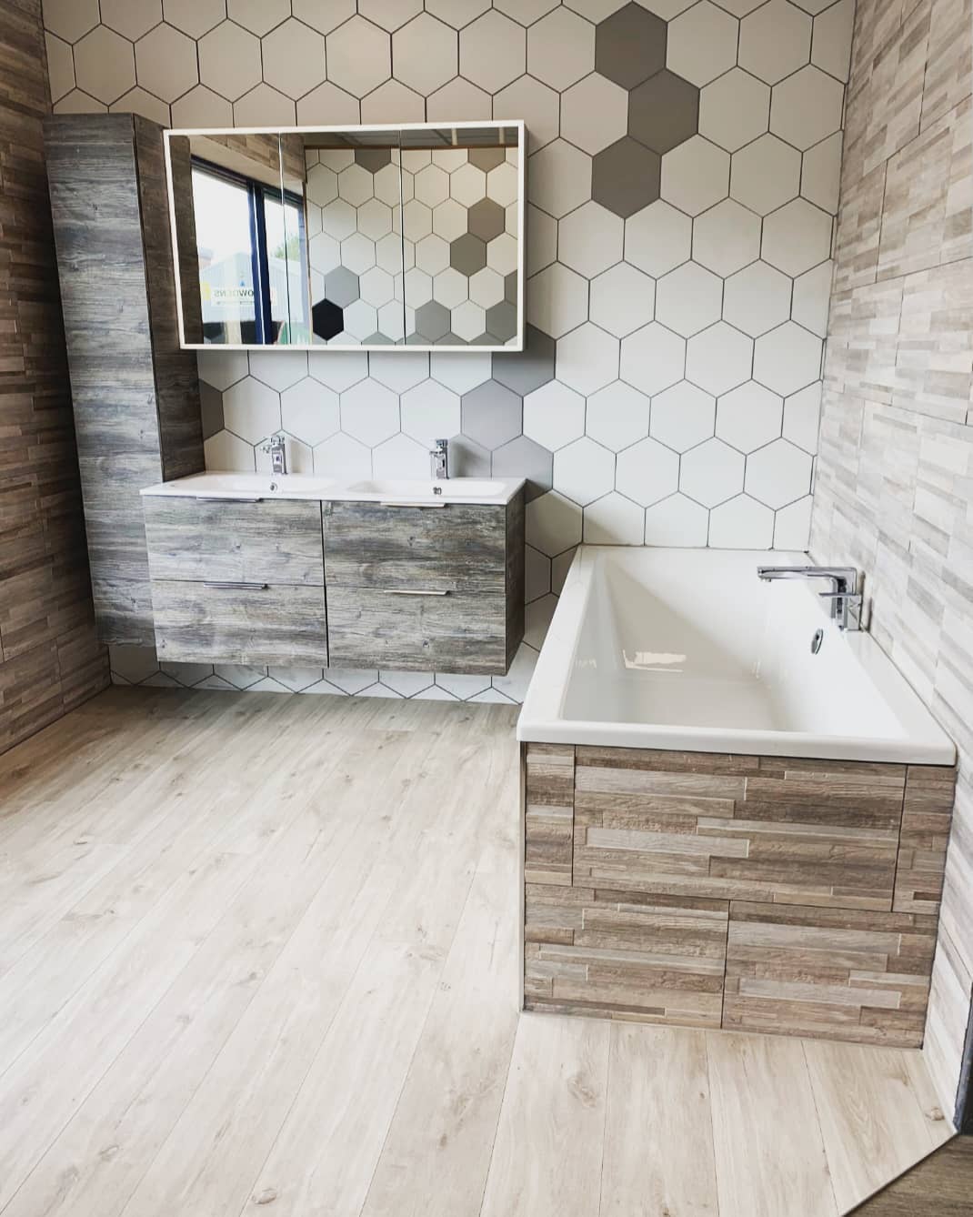 Geometric tiling on display at our Boston Bathrooms Showroom