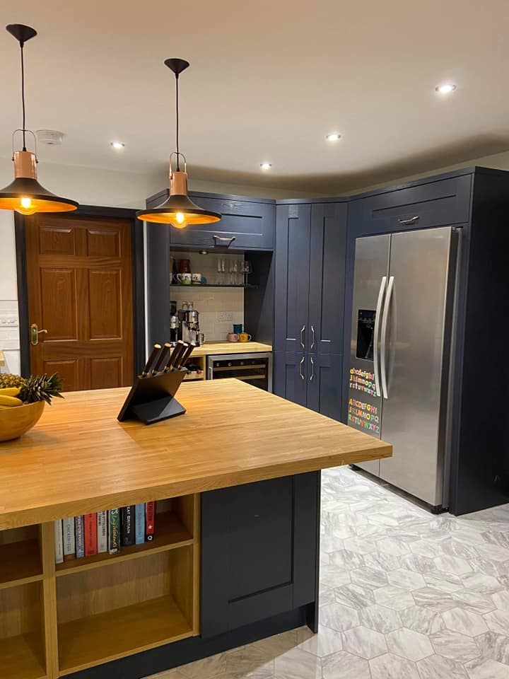 Indigo Kitchen with natural wood accents