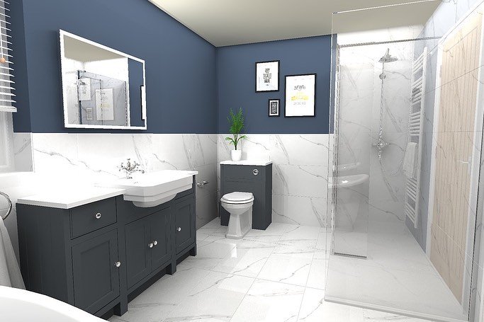 Navy and marble traditional bathroom (1)