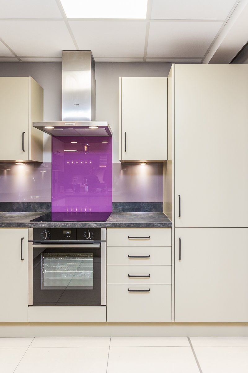 A pop of colour in this modern kitchen on display at Turnbull Brigg