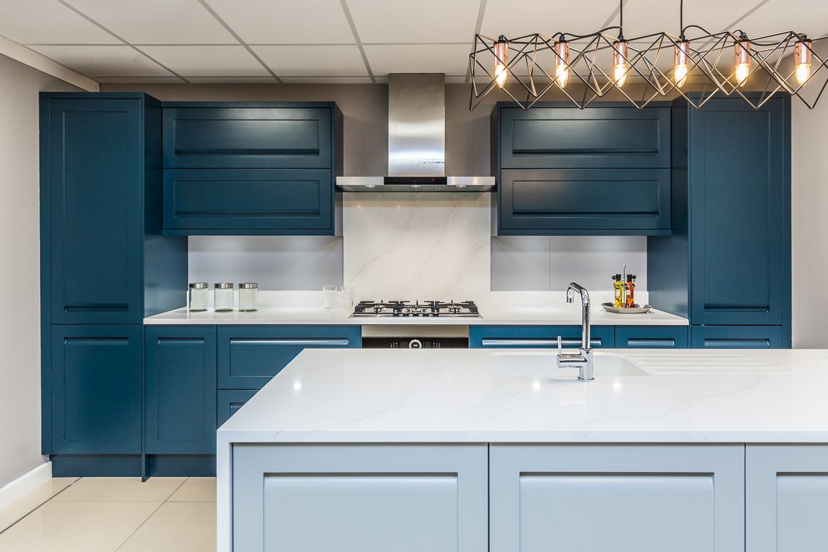 Navy kitchen at Brigg kitchen and bathroom showroom