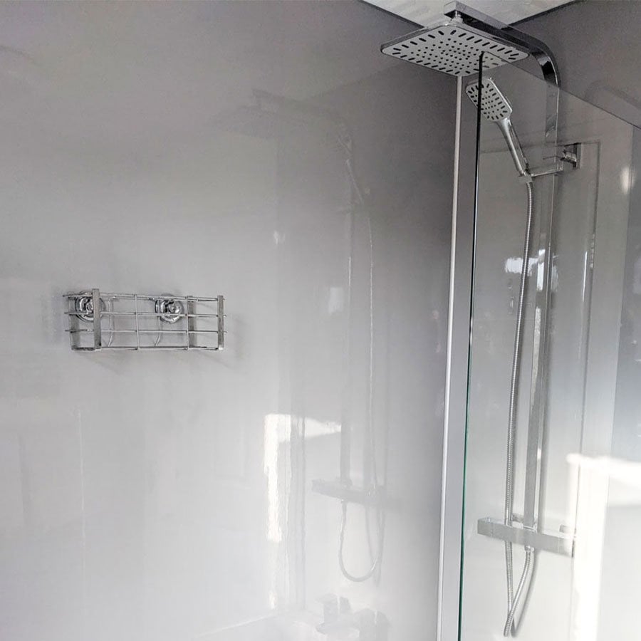 Overhead bath shower for small bathroom layout