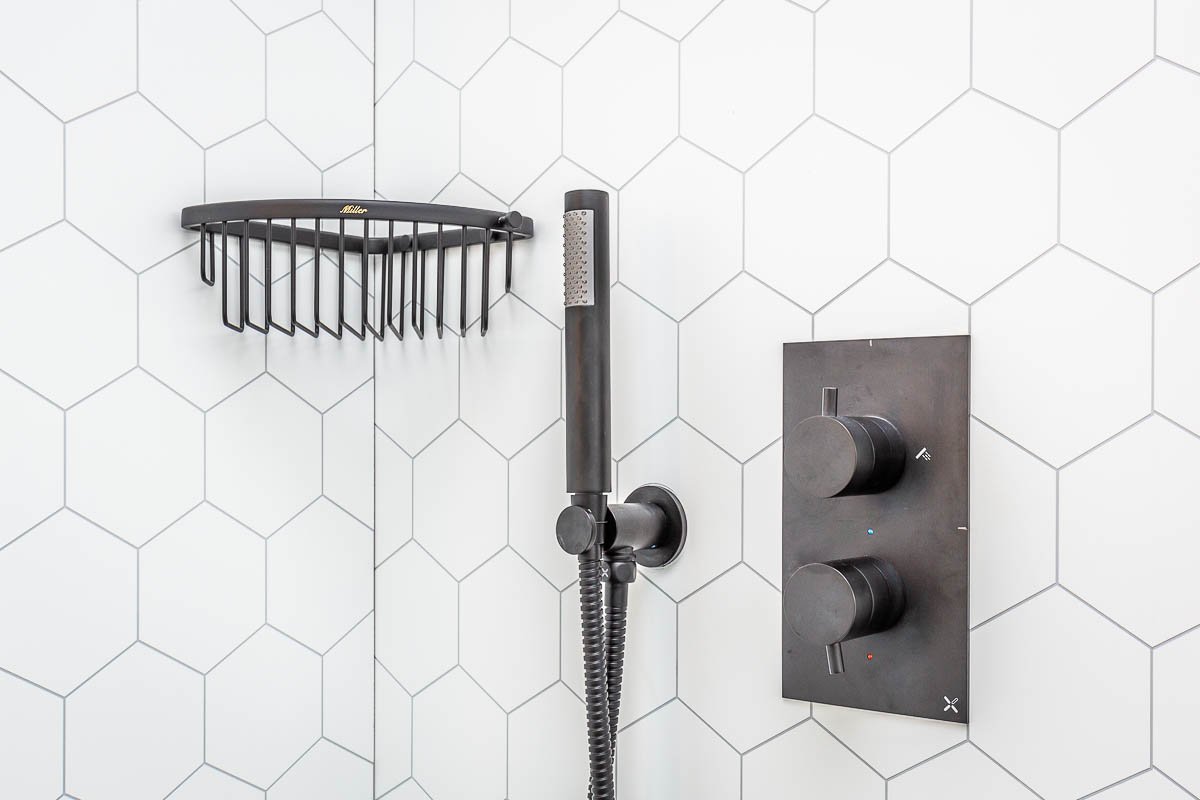 Matt black shower hardware