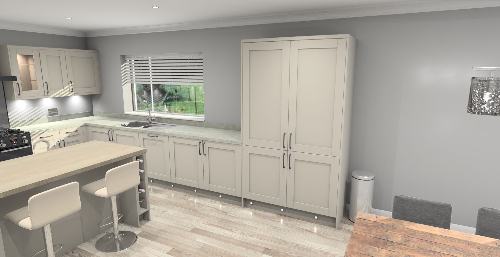 Tall Cabinets in Shaker Kitchen - 3D digital kitchen design