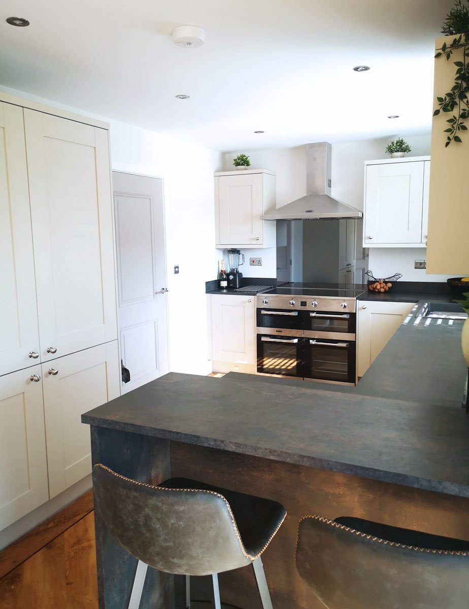 light modern kitchen from symphony kitchens with painted shaker kitchen cabinets