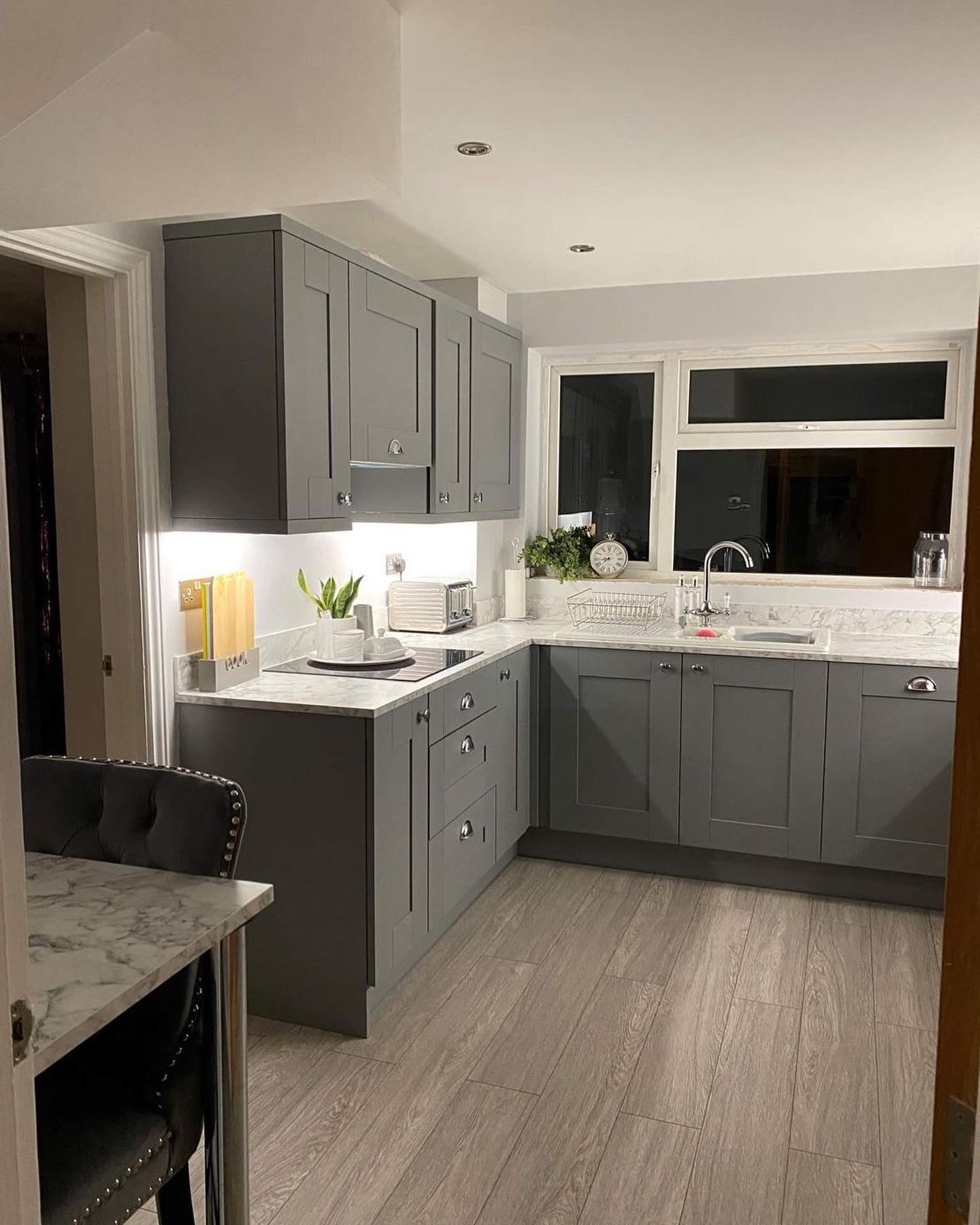 Greay Shaker Kitchen Cabinets in New Build home