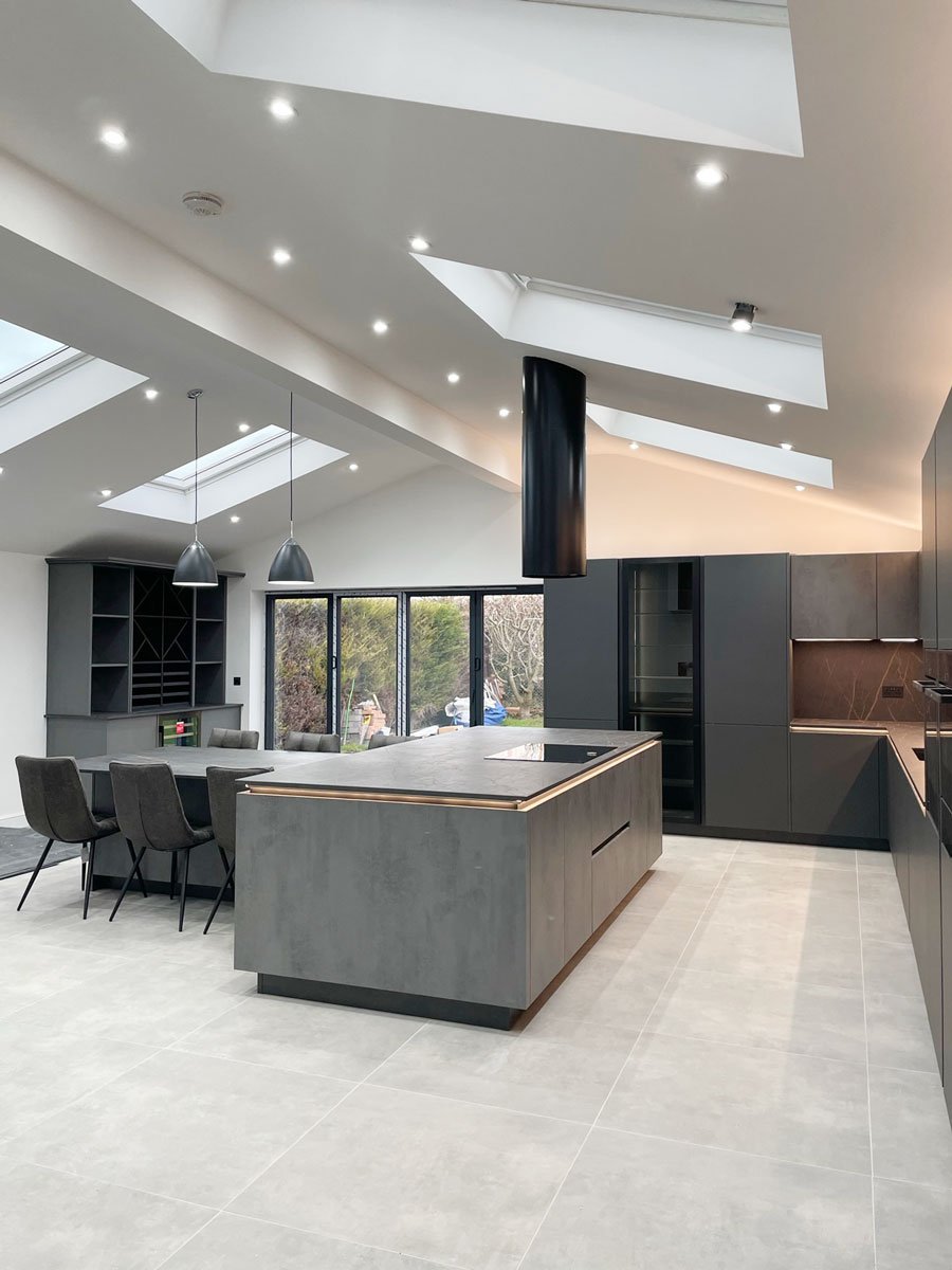 Rotpunkt grey kitchen with marble effect worktop