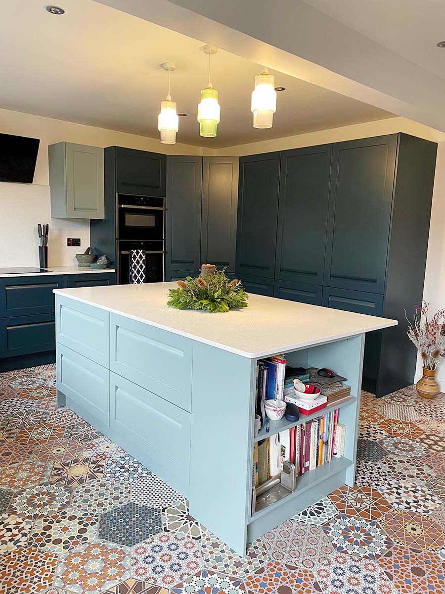 Two Tone Blue Kitchen and Kitchen Island