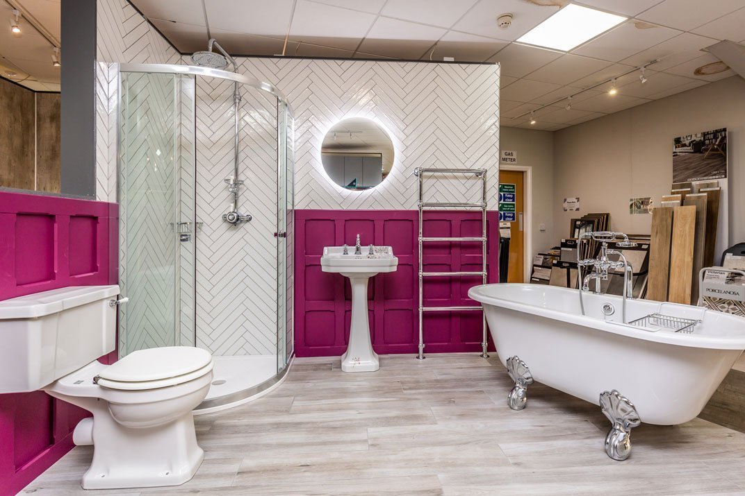 Traditional Bathroom Suite with Colourful accents - on show at Turnbull Sleaford
