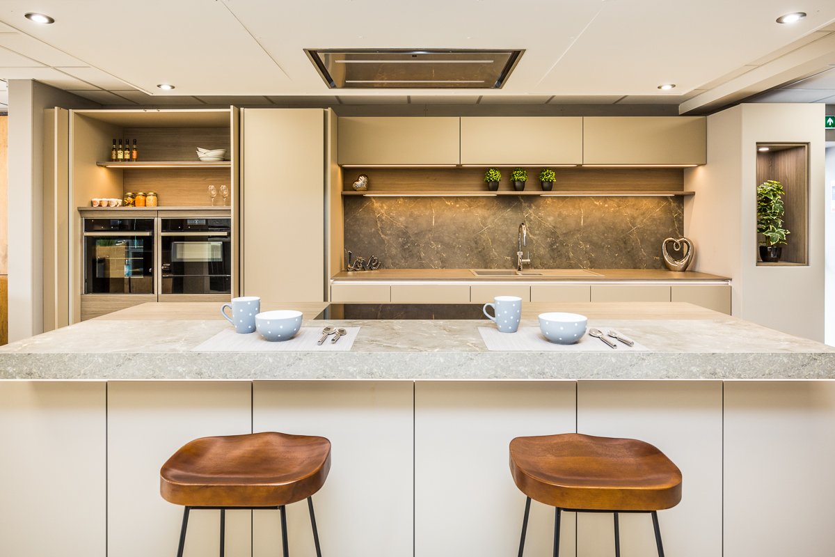 Quartz Worktop kitchen island at Brigg Kitchen showroom - Turnbull