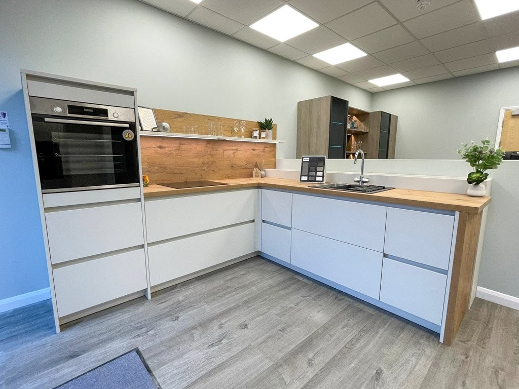 Natural wood for counters, splashbacks and end panels