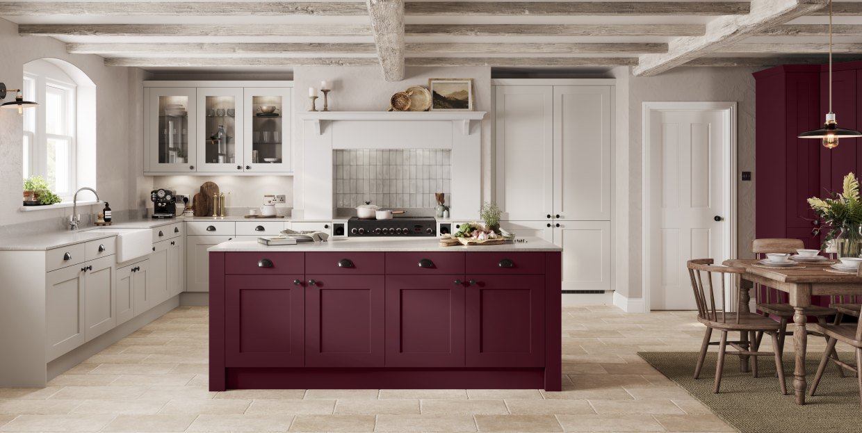 Traditional Kitchen - Shaker Kitchen painted in white with crimson island