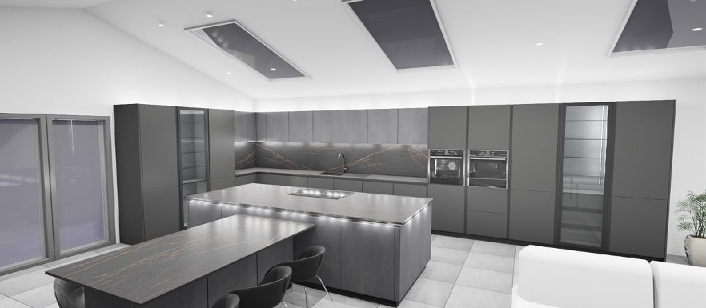 Rotpunkt grey kitchen design render