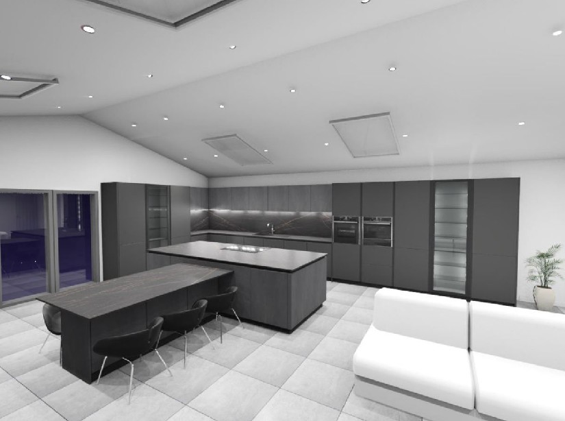 Rotpunkt grey kitchen open plan design