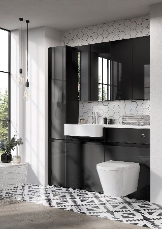 Combine black bathroom cabinets with geometry